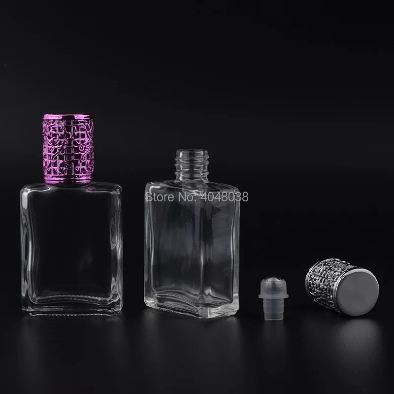 17 ML Cosmetic Container Emulsion Packing Bottle Rectangle Glass Perfume Vial with Alloy Cover Transparent Essential Oil Bottle (3)