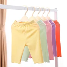 Леггинсы для маленьких девочек; Новинка года; одежда принцессы; сезон весна-осень; хлопковые укороченные брюки для маленьких девочек; сезон осень; 7 минут