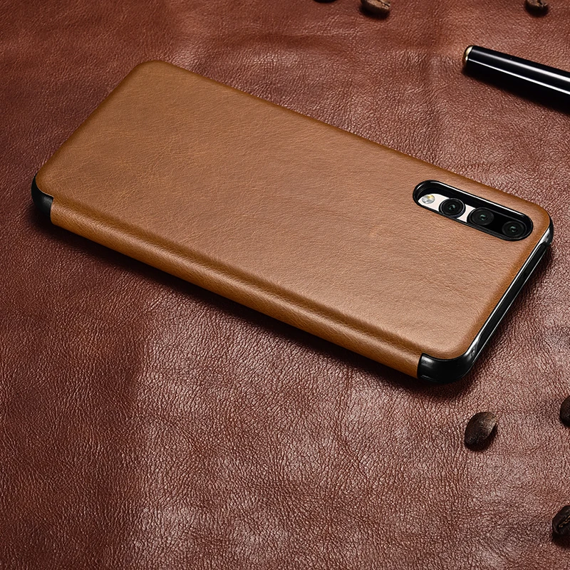Винтажный чехол из натуральной кожи для Huawei P20 Pro роскошный умный флип с функцией