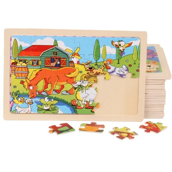 

New 24 pcs/set Small Piece Puzzle Toy Children Animals and Vehicle Wooden Puzzle Jigsaw Baby Educational Toys for Kids Gift D78
