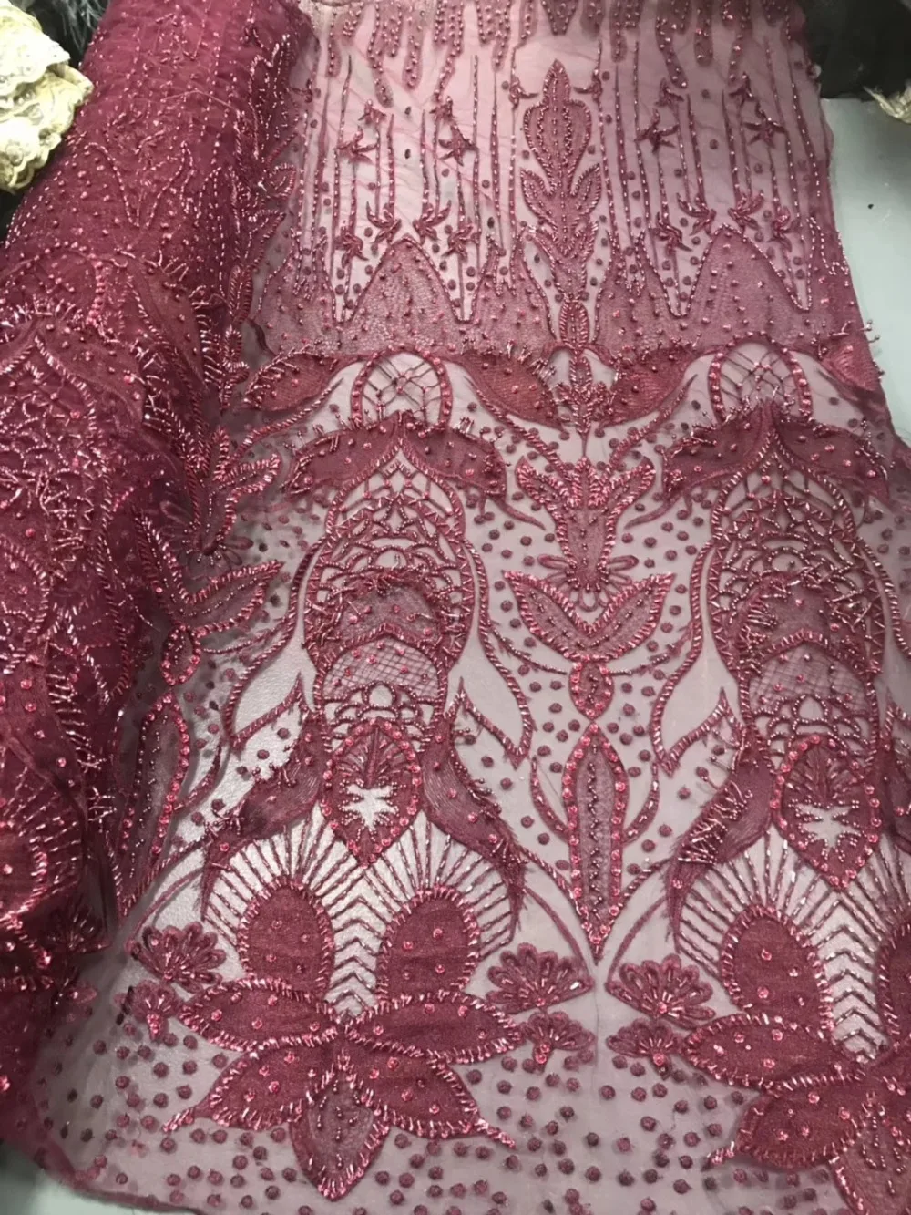

Havry Beaded Embroidery Lace Dress Fabric, Nigerian Textile African Trimming Lace 5Yards/ lot