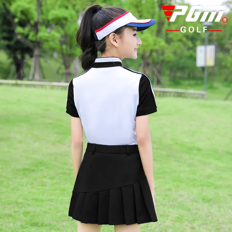 Комплект из дышащей спортивной юбки для гольфа для PGM девочек; рубашка с короткими рукавами; плиссированная юбка; удобная детская одежда для гольфа для девочек; D0787