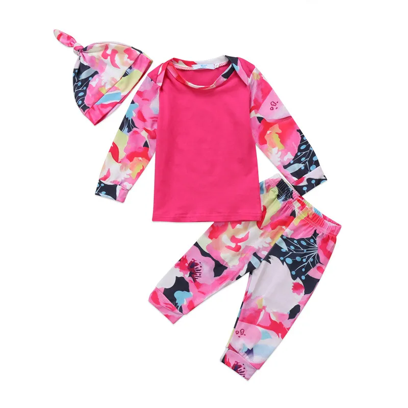 3PCS Newborn Infant Baby Girls Clothes Set Print Cute T- Shirts Tops Long Sleeve Pants Hat Outfits Girl Clothes Set