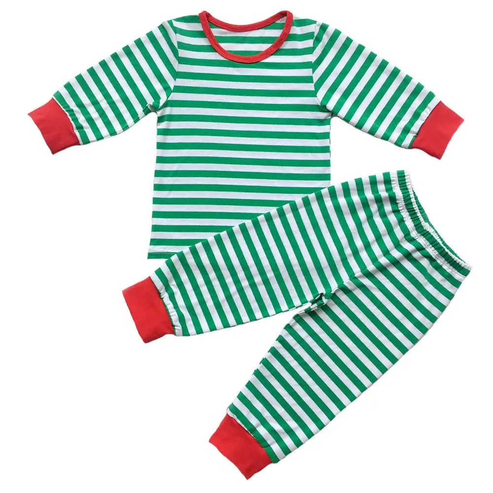 Girl or Boy Christmas Pajama,Green And White Stripe,Red Trim Pajama