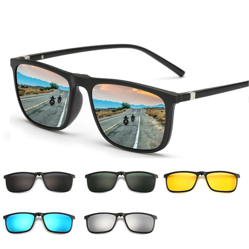 5Pcs Polarized Clip on Sunglasses TR90 Frame for Night Driving
