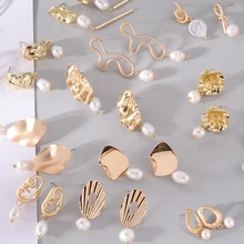 LUBOV новинка геометрический Золотистый металлический серьги-гвоздики имитация жемчуга цветные яркие Кристальные Сережки для пирсинга Модные женские ювелирные изделия