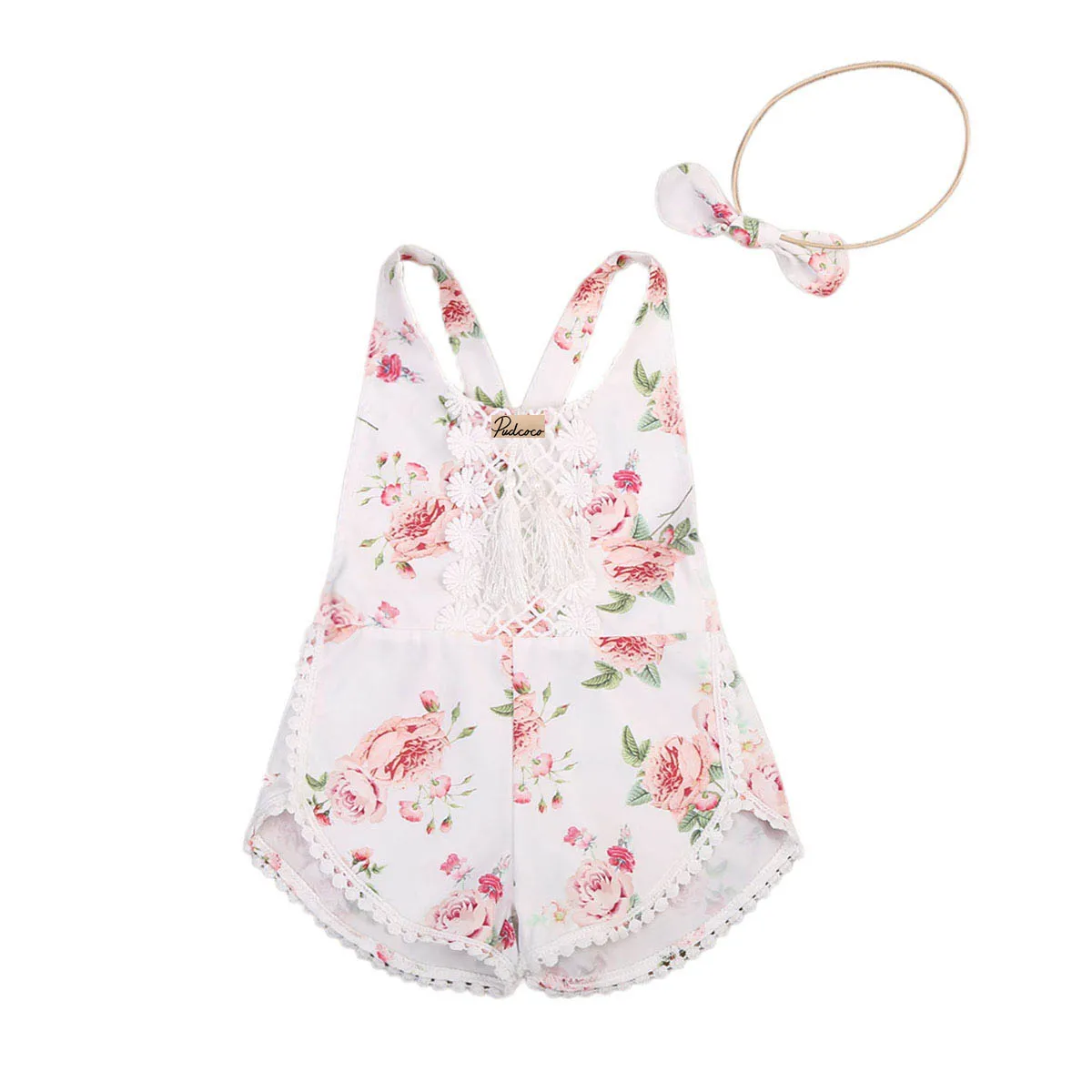 Cotton Newborn Baby Girls Floral Clothes White Color Sleeveless Tassels