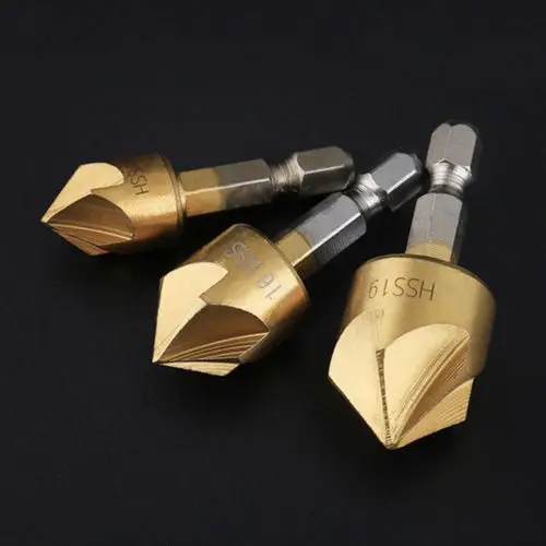 Комплект из 3 предметов 5 Флейта фаски Зенковка 1/4 &quotшестигранный хвостовик HSS