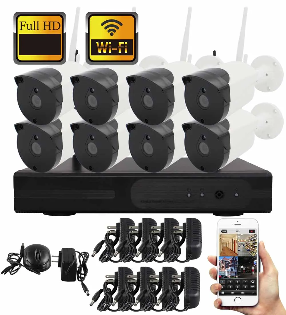 8CH HD Беспроводная камера NVR комплект P2P 960P Крытый Открытый ИК ночного видения