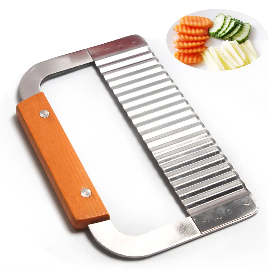 18*11.7cm Wooden Handle Corrugated Ripple Wave Knife French Fries Knife