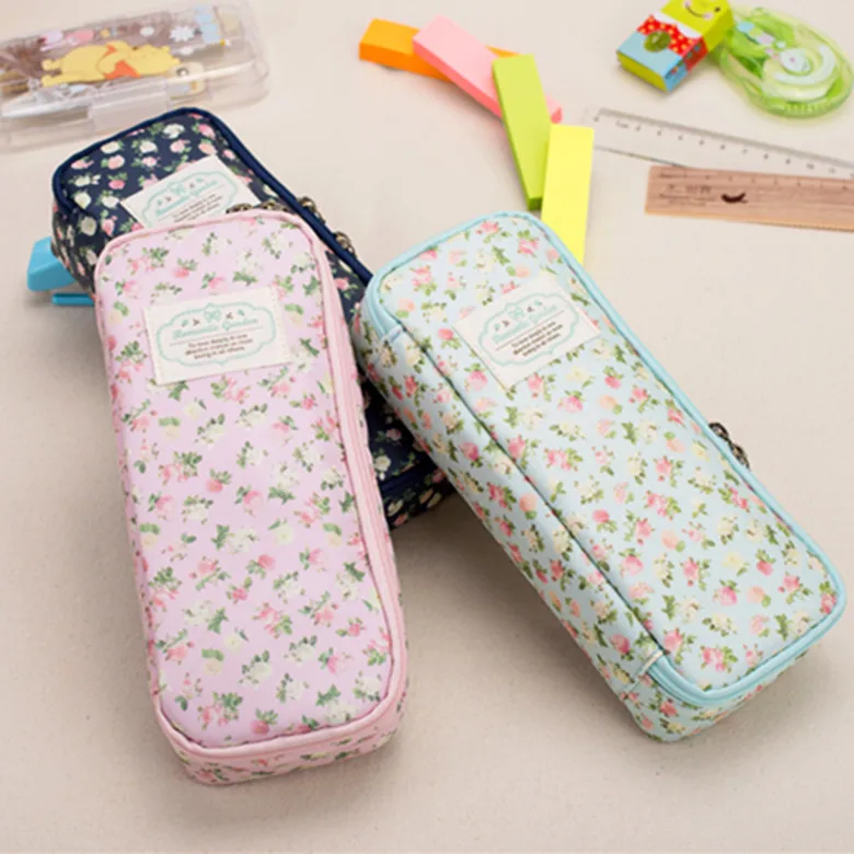 

New Kawaii South Korea Contracted Rural Small And Fresh Canvas Large Capacity Pencil Bag Female Student Pencil Case Stationery