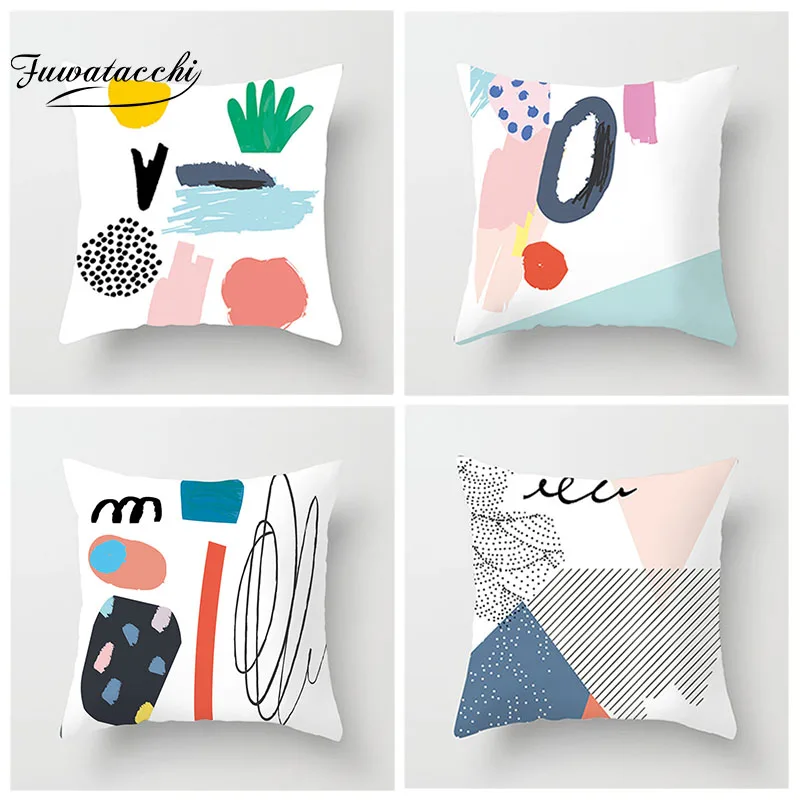 

Fuwatacchi Art Color Painting Cushion Cover Cactus Cartoon Painting Pillowcases Car Seat Family Decor Living Room Pillowcase