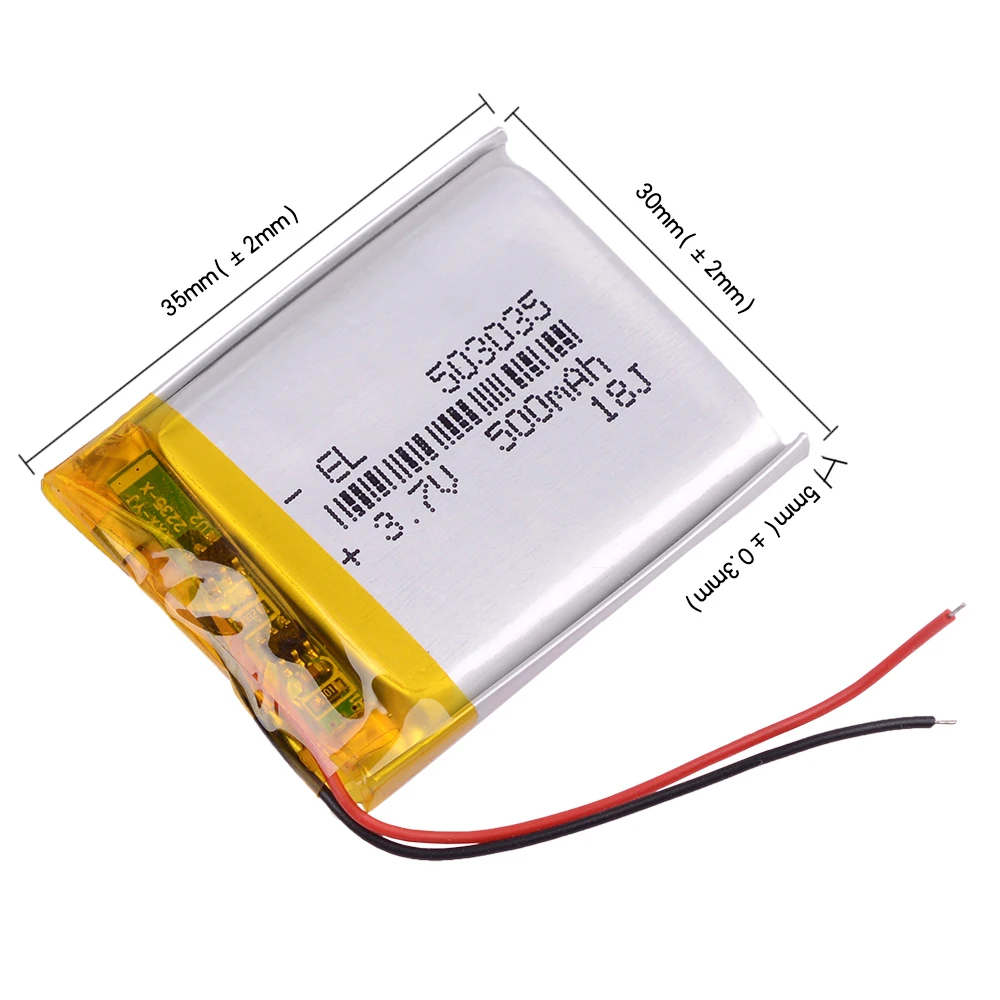 503035 3.7v 500mah 453035 Lithium Polymer Rechargeable Battery for recorder video CAR DVR Mp3 DVD Camera GPS bluetooth speaker