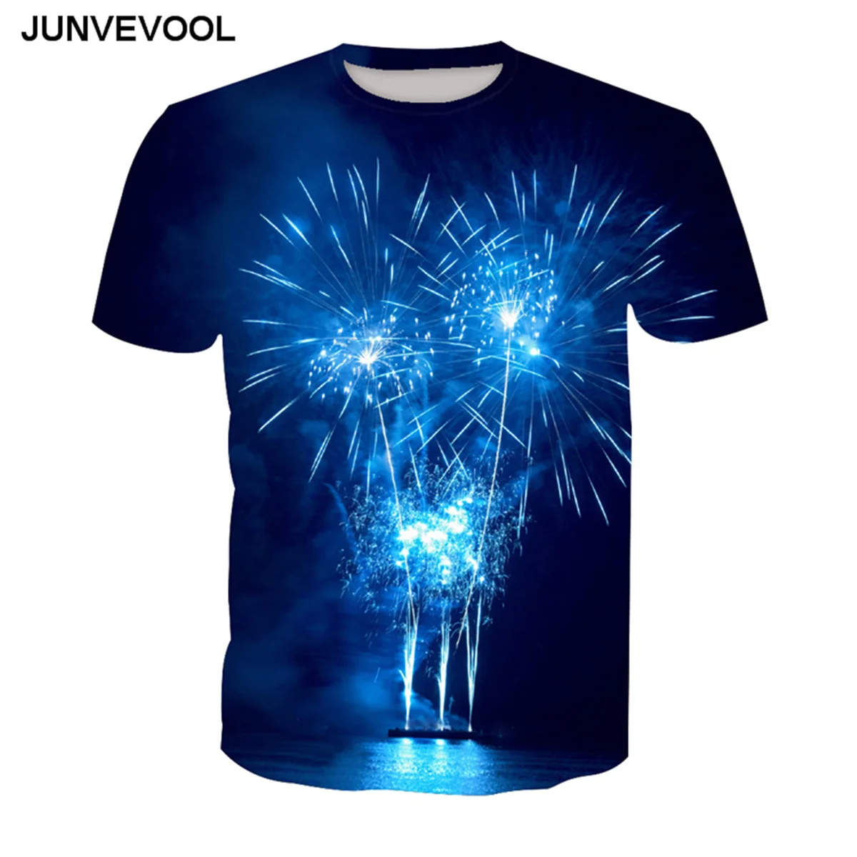 Blue Beautiful Firework 3D T Shirt Unisex Abstract Mens Tees Harajuku T