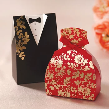 

200pcs Wedding Candy Box Red Black Color for Wedding Decorations Bride and Groom Wedding Dress