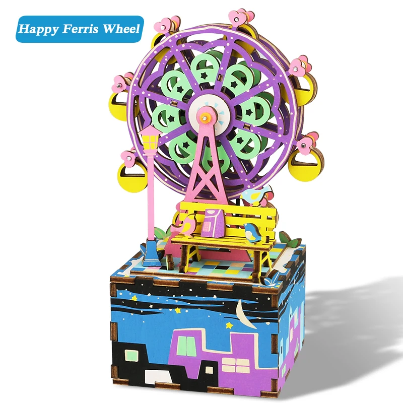

DIY Doll House 3D Puzzle With Rotatable Music Box Wooden Dollhouse Model Birthday Gift Toys For Children Ferris Wheel AM402 #E