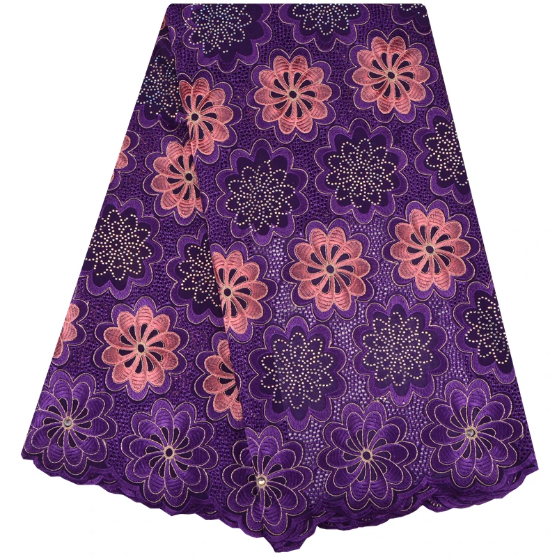 

Purple Swiss Lace Nigerian Cotton Lace Fabrics 2018 Latest With Stones For African Women Cloth Materials 5Yard/Lot A1212