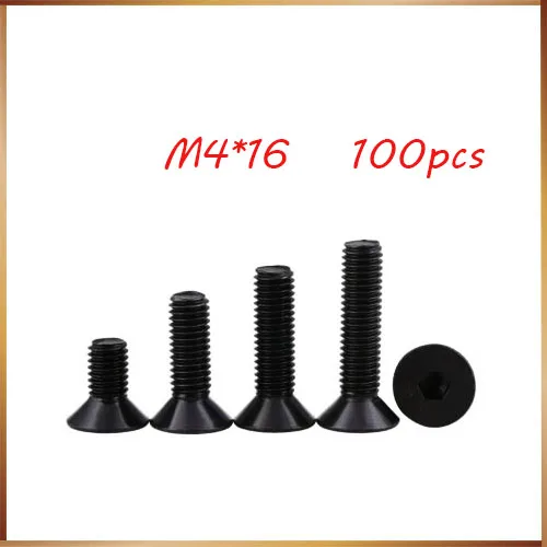 

100pcs/lot M4*16 Countersunk Socket Head Screw DIN7991 Flat Hex Cap Bolt Metric Threaded Black Steel