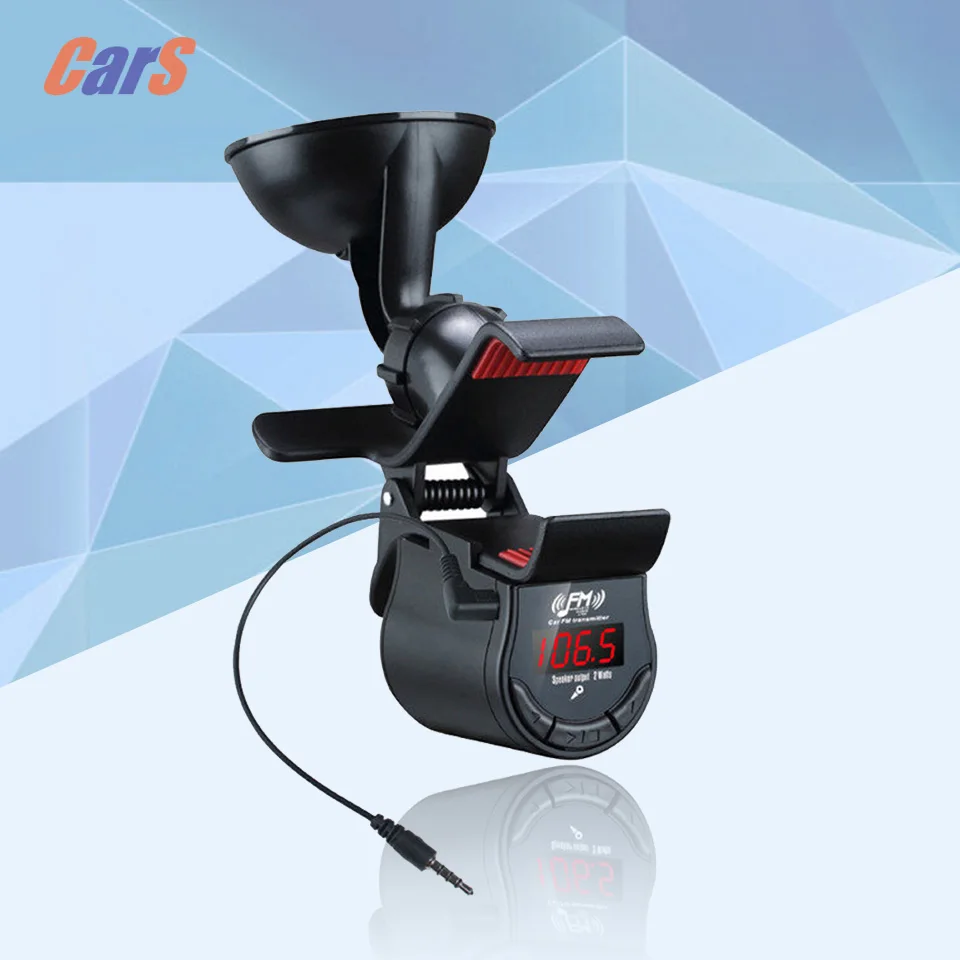 

LED Car FM Transmitter Modulator + Speaker + Handsfree Car Kit + Phone GPS Mount Holder 360 Degrees Rotatable car-styling
