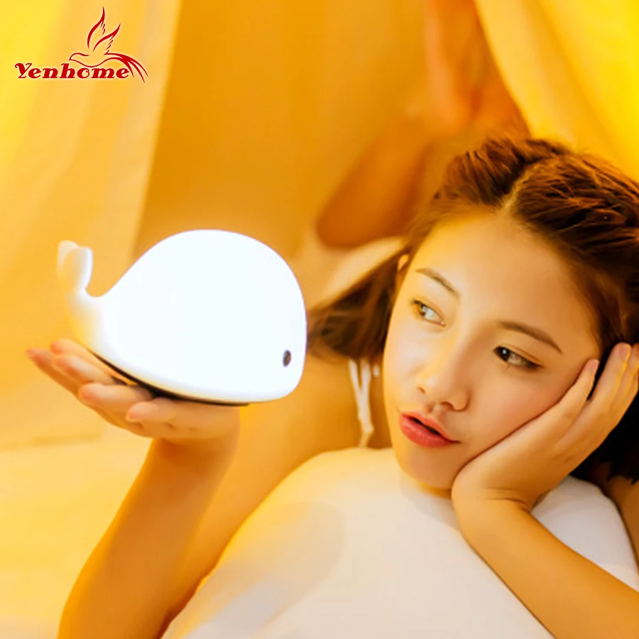 

Cartoon Colorful Little Whale Pat Light USB Rechargeable Silicone Light Dolphin Color Colorful Atmosphere Night Light Cute