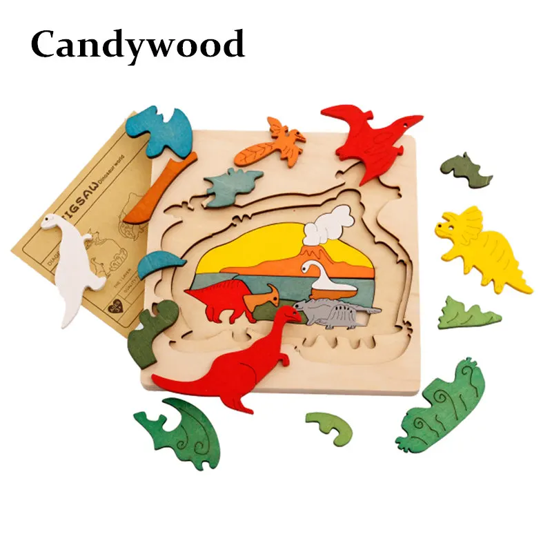 

Candywood Wood Puzzle Animal Transport Multi-imensional 3D Jigsaw multilayer cartoon puzzle Educational Montessori Toy for Child