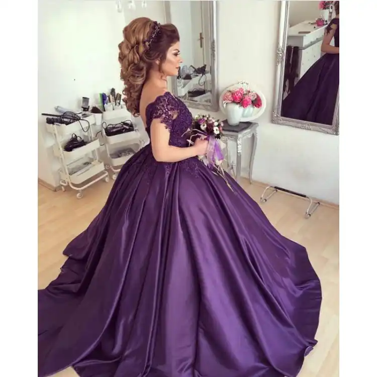 Vestidos De Novia Morados De Arabia Saudita Vestido De Princesa Vestido De Boda Con Espalda Al Aire Apliques Para Vestido De Novia Para Jardin Vestido De Recepcion De Moda Aliexpress