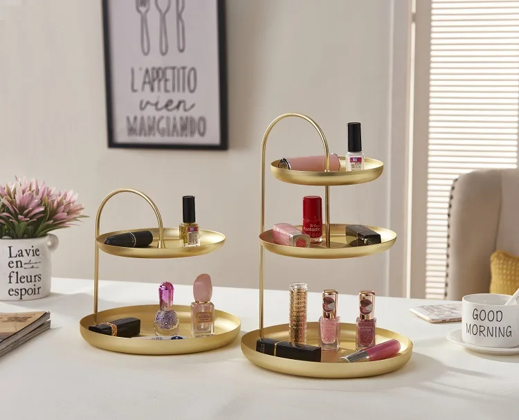 2/3 Tier Gold Home Storage Racks Bathroom Organizer Cosmetic Lipstick Perfume Holder Shelf Home Table Food Cake Plates