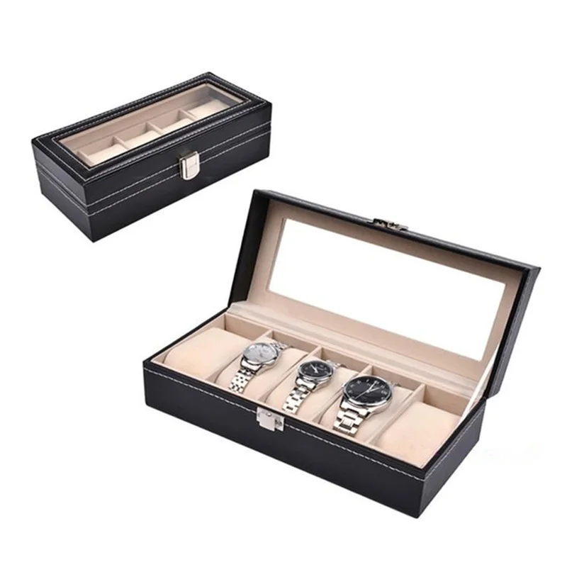 New PU Leather Watch Box Black Men's Watch Storage Box Case With Window Jewelry Women Gift Case Fashion Display Jewelry