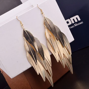 New India Baroque Vintage Multi layer Leaf Drop Long Earrings Willow Fringed Fashion Jewelry Long Earrings for woman