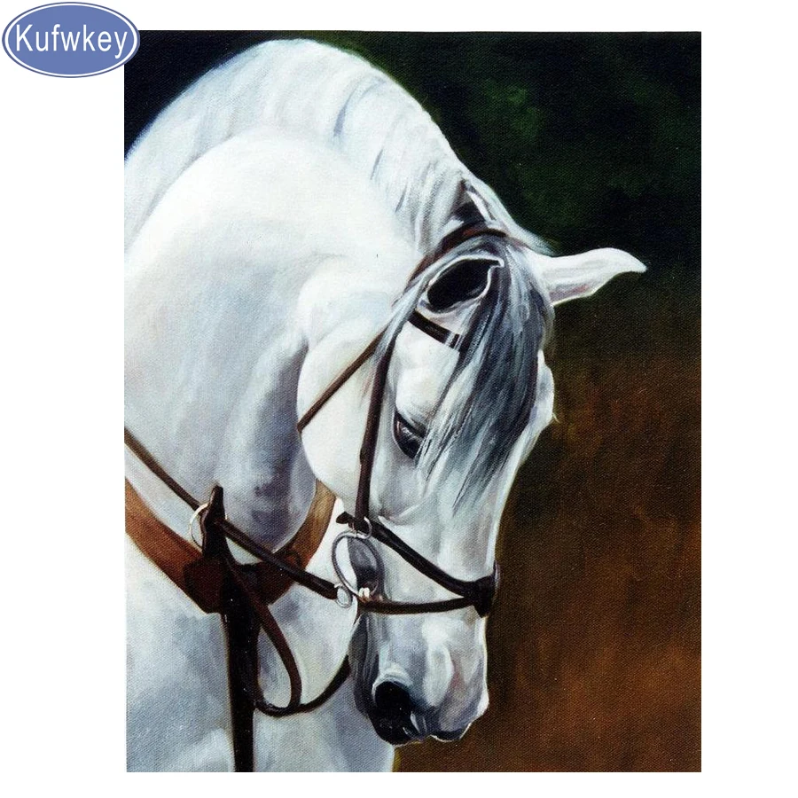 

5d square round Diamond Painting"white horse"Full Drill Diamond Embroidery animal Pattern Rhinestones Decor Needlework Mosaic 3d