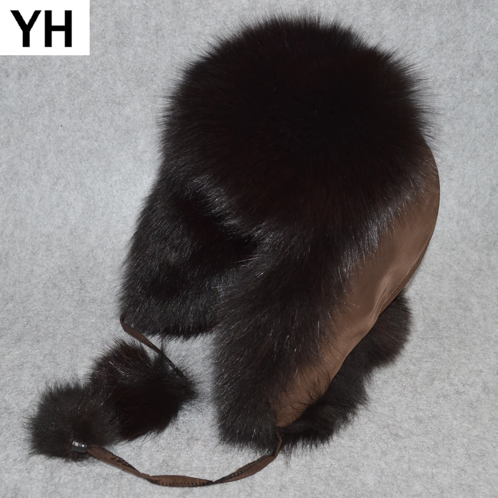 

Winter Windproof Genuine Real Fox Fur Bomber Hat Women 100% Natural Real Fox Fur Cap 2019 Quality Warm Russia Real Fox Fur Caps