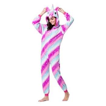 

Unicornio Winter Adults Animal Pajamas Sets Cartoon Unicorn Pajamas Onesie Unicornio For Women Men Warm Flannel Hooded Sleepwear