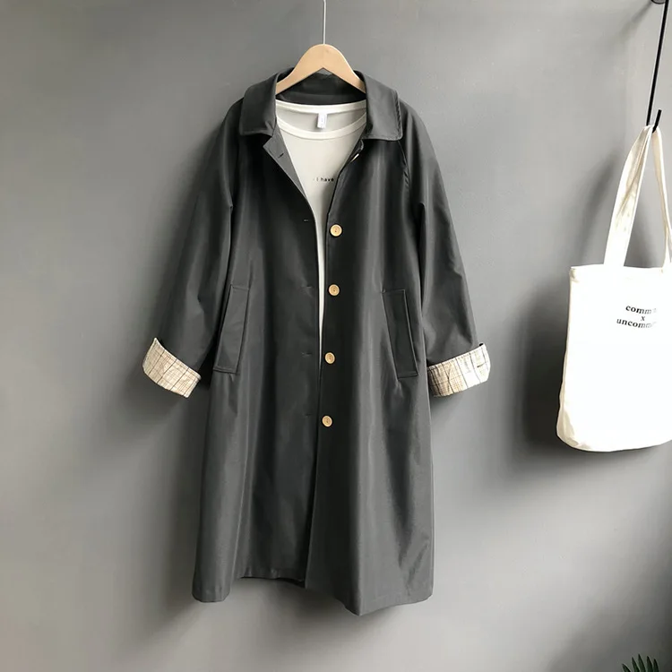 Mooirue Spring Women Windbreaker Trench Coat Slim Cotton Cuff Buckle Long Harajuku Vintage Cardigan Feminine Coat