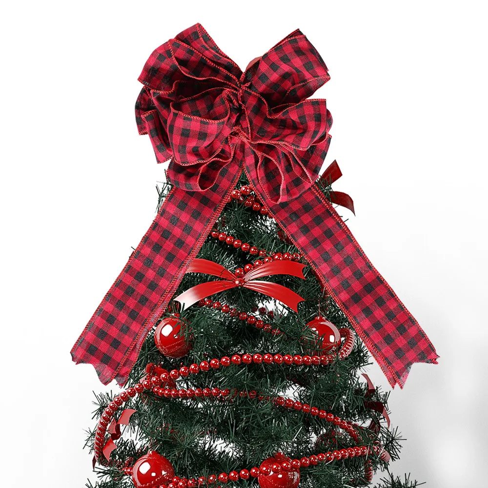 

25*47CM Large Size Christmas Decoration Plaid Cloth Red Bow Navidad Christmas Tree Holiday Decor Scene Layout