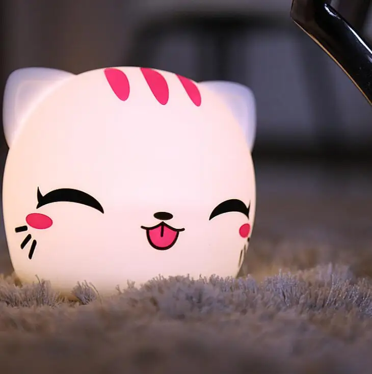 

Seven Colourful Cat Silica Night Lamp Battery Pat Lamp Bedroom Creative Night Lamp Table Lamp