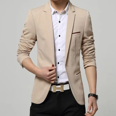Мужской Корейский приталенный Модный хлопковый пиджак, пиджак черного, синего, бежевого цвета размера плюс M до 6XL, мужские блейзеры, мужское пальто, свадебное платье - Цвет: 8091 Khaki