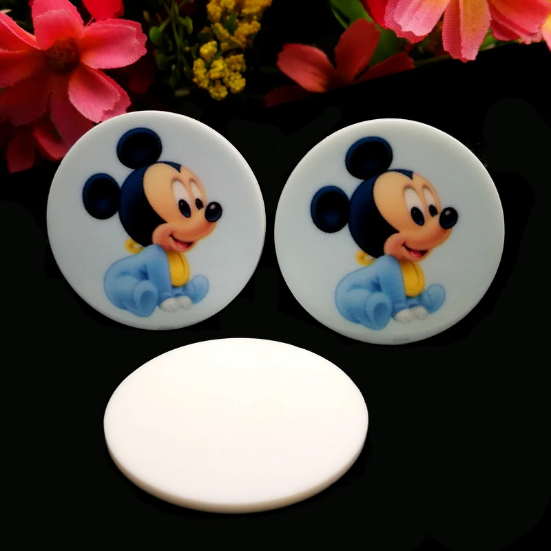 

40pcs/Lot 35mm Round Baby Mickey Planar Resin Cabochons Mouse Flat Back Hair Bow Center DIY Home Decoration Craft Embellishments