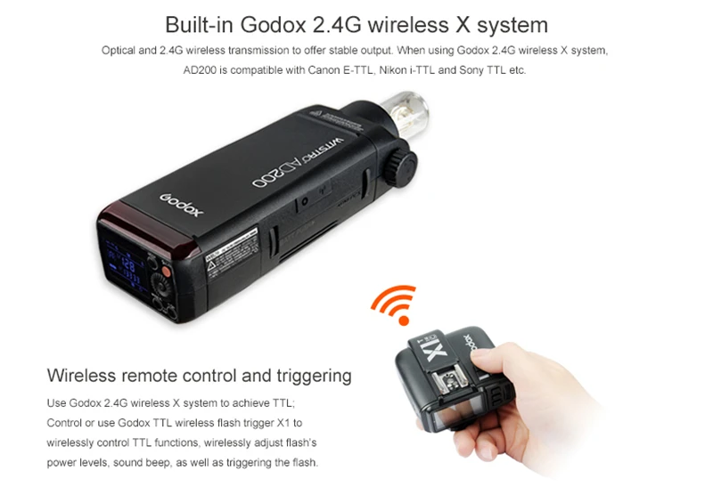 Godox AD200 высокоскоростной ttl Встроенный 2,4G беспроводной открытый съемки SLR флэш карманные фонари+ X1T триггер для Canon Nikon камеры