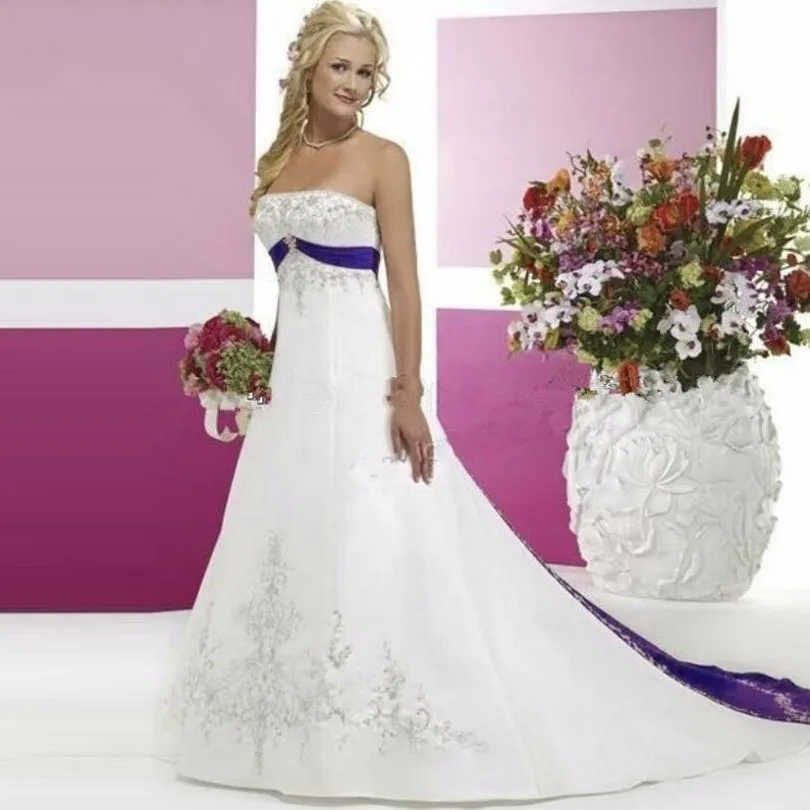 purple and white wedding dress