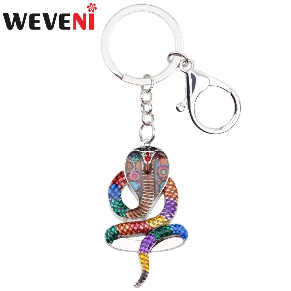 

WEVENI Enamel Alloy Cobra snake Key Chains Ring Gift For Women Girl Pendant Charms Key Holder Car Key Keyring Animal Jewelry