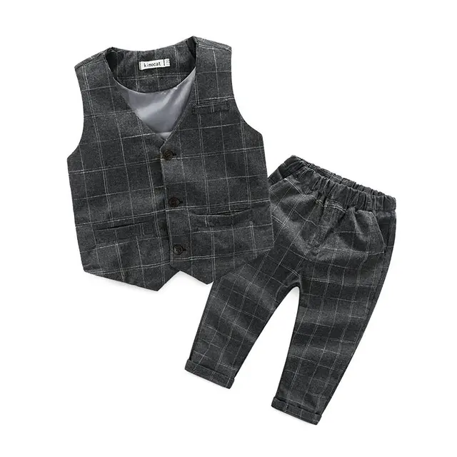 Baby Boys Plaid Clothes Kids Vest Pants 2pcs Boy Spring Autumn Clothing