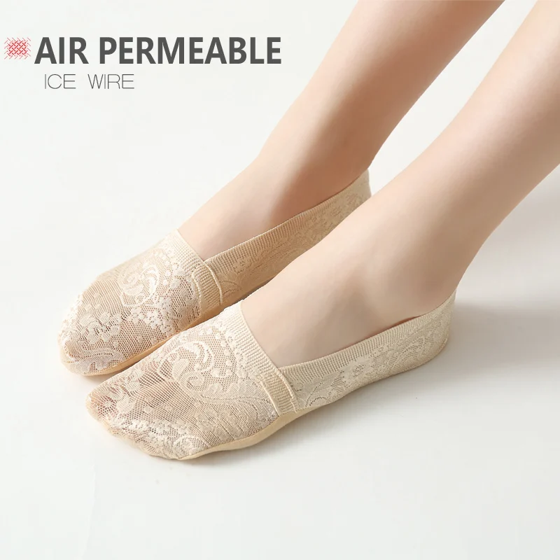 

5 Pairs Cotton Ankle Womens Lovely Socks soft Thin Fashion low cut Short Boat Socks no show no slip lace Silk Crew Color Summer