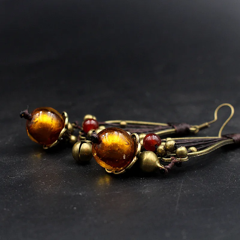 Yanting Handmade Ethnic Earrings For Women Copper Bells Boho Earings Fashion Jewelry Brincos Women Earing Glass Glazed Beads 004 (6)