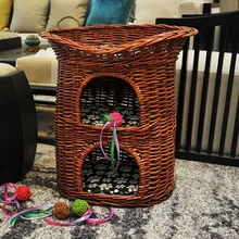 Pets Bed 3-layer Natural Wicker Weaving Cat Nest Villa for Puppy Dogs Four Seasons Pet House Washable Shelf Cat Cage Mat Basket Pets Bed 3-layer Natural Wicker Weaving Cat Nest Villa for Puppy Dogs Four Seasons Pet House Washable Shelf Cat Cage Mat Basket