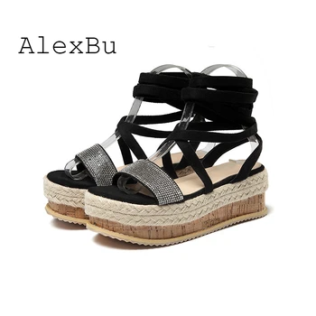 

AlexBu Fashion Woman Sandals Thick Bottom Summer Wedges Women Platform Sandals Female Riband Casual Ladies Shoes Lace Up
