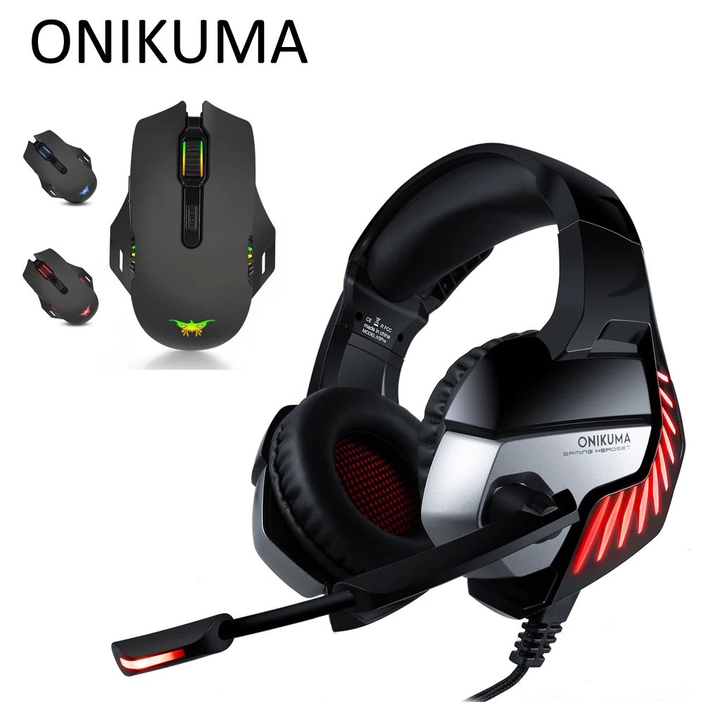 ONIKUMA K5 Pro Casque PS4 Игровые наушники PC Gamer стерео гарнитура с микрофоном+ профессиональная проводная USB игровая мышь