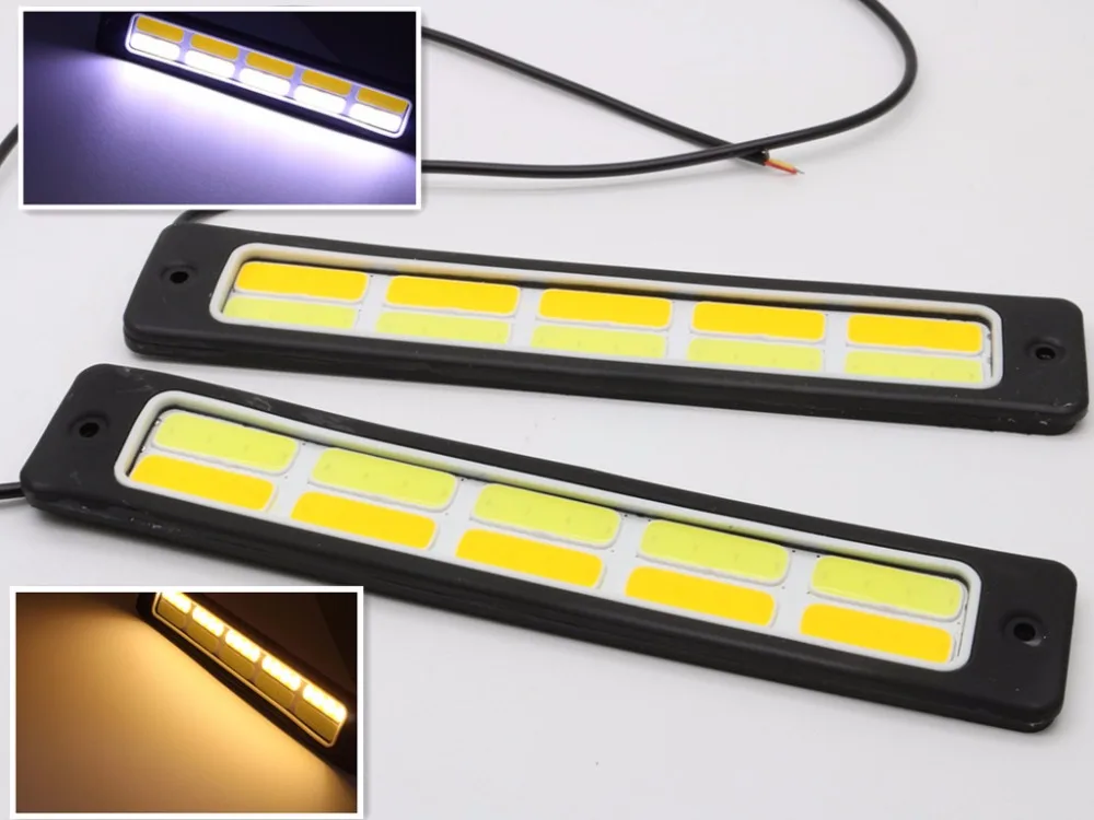 

2Pcs Flexible Waterproof White and Yellow Car Head Light COB LED Daytime Running Lights DRL Fog Lights With Turn Signal Light
