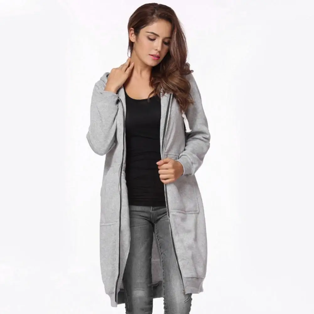 Winter Women Female Long Sleeve Hoodie Coat Casual Pockets