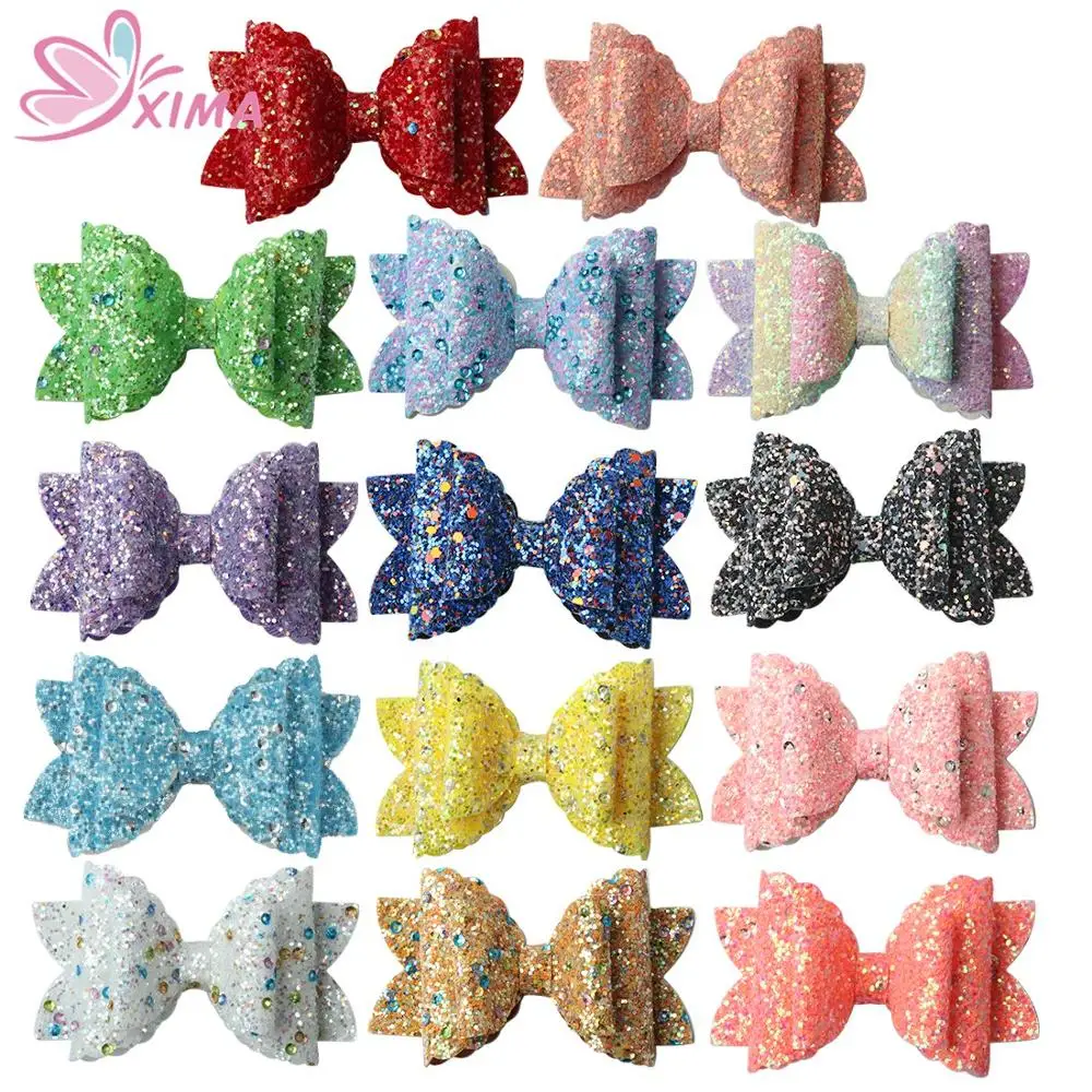 

XIMA 3''Mermaid Bow-knot Glitter Hair Bows Hair Clip Girls Hairgrips PVC Bows Hairpins Princess Dance Party Hair Accessories