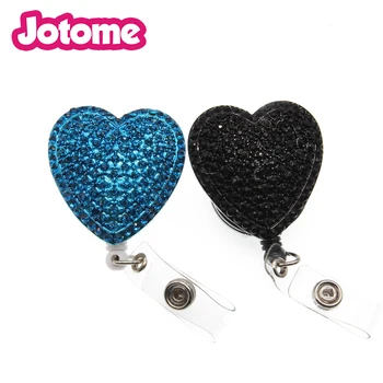 

rhinestone heart Retractable Badge Reel teacher working yoyo badge holder
